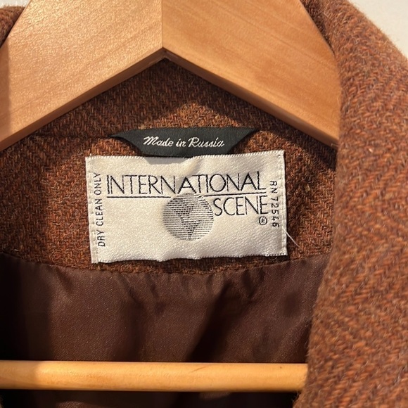 International Scene Vintage Brown Wool Herringbone Zip Up Jacket Size 6 - Picture 4 of 9
